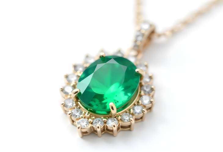 Stunning Green Emerald and Diamond Pendant Necklace